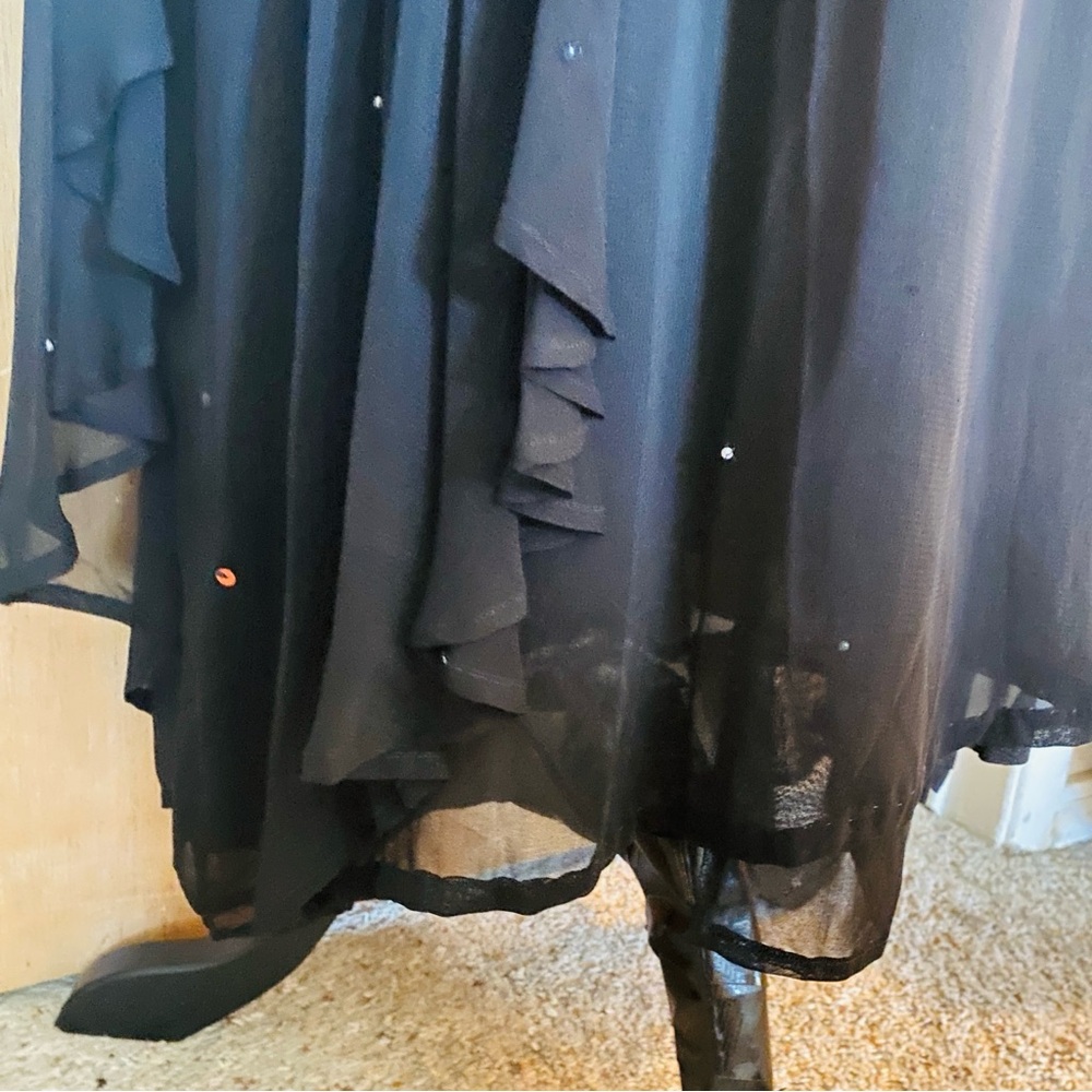 Black Sheer Fitted Feminine Goddess Dress with Sequin & Pearl Accents - Picture 3 of 10
